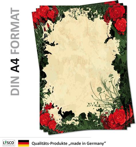 Motiv Briefpapier Rosen 5108 DIN A4 50 Blatt Rote Rosen