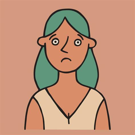 Vector Still Doodle Drawing Portrait Of A Sad Woman Simple