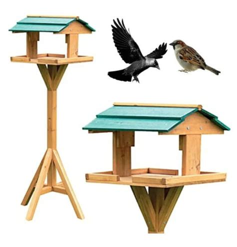 Traditional Wooden Bird Table Garden Birds Feeder Feeding Station Free