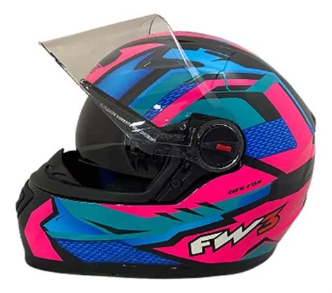 Capacete Fw Gtx Fox Culos Interno Azul Branco E Rosa