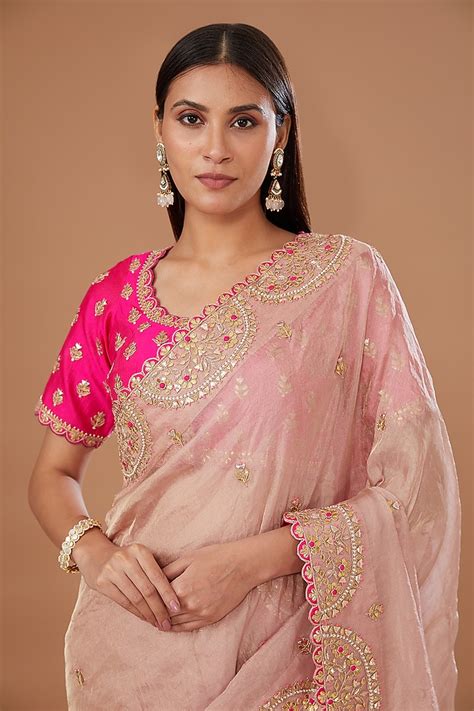 Pink Pure Tissue Embroidered Saree Set Design By Surbhi Shah At Pernias Pop Up Shop 2024