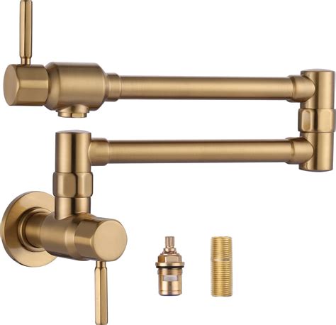 Aleasha Solid Brass Made Wall Mount Faucet Brushed Gold Pot Filler Faucet Heavy Duty Wall