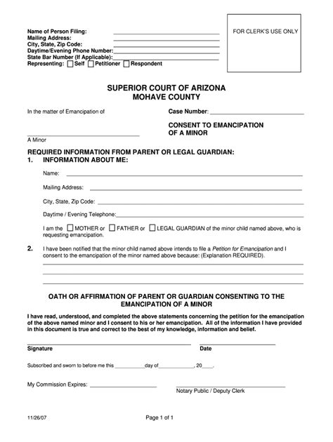 Fillable Online Mohavecourts Az Consenttoemancipofminor Doc Fax Email