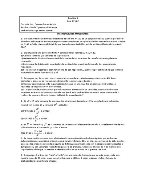 Practica 5 Distribuciones Muestrales Pdf Media Muestreo Estadísticas