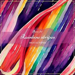 Rainbow Stripes Digital Paper, Seamless Pattern, Watercolour Texture, Colorful Backdrop, Rainbow ...