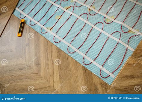 Installation Of Electric Underfloor Heating System Indoors Above View