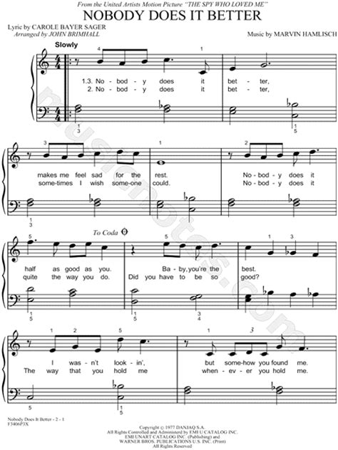 Carly Simon Nobody Does It Better Sheet Music Easy Piano In C Major Download And Print Sku