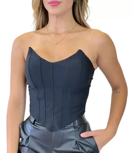 Cropped Corset Tomara Que Caia Corselet Bico Ponta Em V