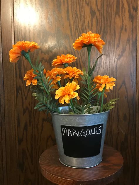 Marigold Floral Arrangement in Galvanized Tin. | Etsy