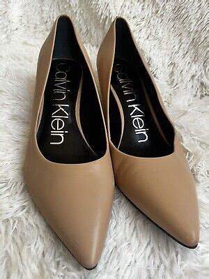 Calvin Klein Nude Beige Pumps Heels Womens Patent Leather Pointy Toe