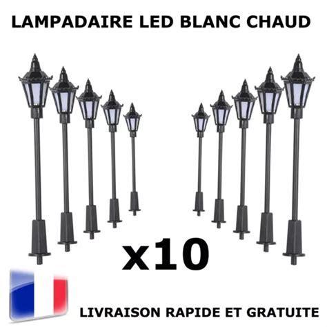 MODÉLISME LOT 10 LAMPADAIRES LED BLANC CHAUD HO 65mm 12V R510Ω JOUEF