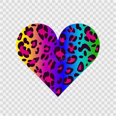 Bright Leopard Heart On A Transparent Background Rainbow Colors