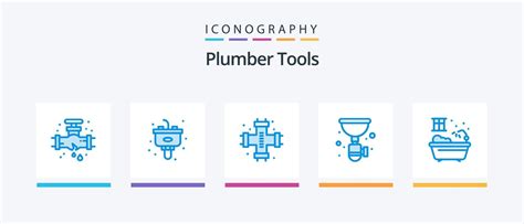 paquete de iconos de fontanero azul 5 que incluye sifón plomería