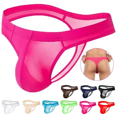 Mens Sexy Ice Silk Underwear G String Thong Underpants Bulge Pouch