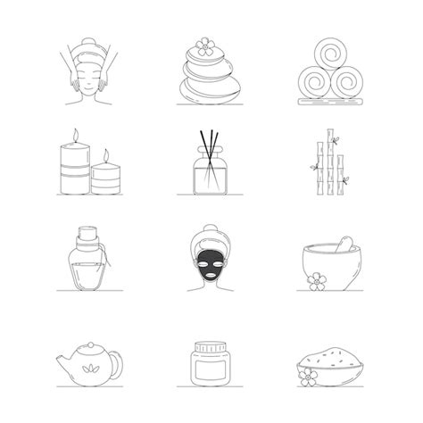 Conjunto De Iconos De Spa Tratamientos De Spa Y Símbolos De Terapia De Masaje Spa Ilustración