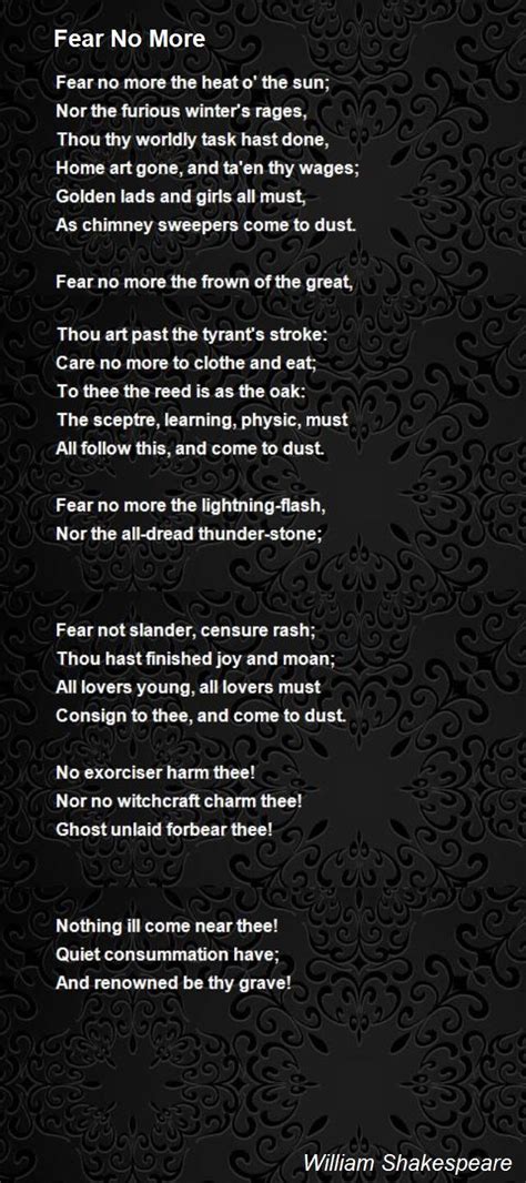 Fear No More Poem By William Shakespeare Poem Hunter Be Yourself