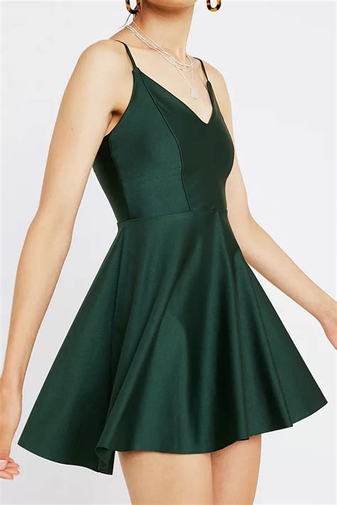 Uo Barb Fit Flare Green Mini Dress Urban Outfitters Uk