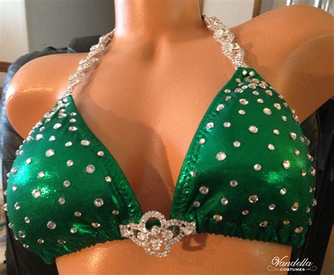 Green Bikini Competition Suit Rhinestone Connectors