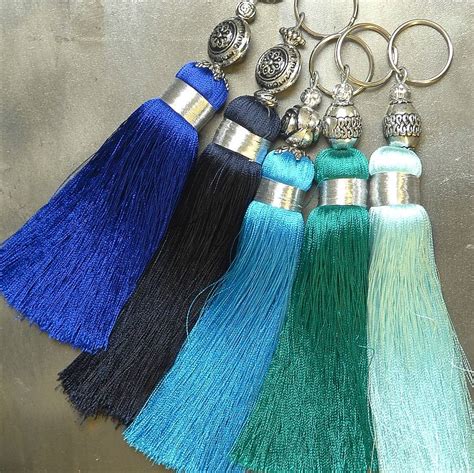 Blue Handmade Silky Tassel Key Ring By Skoura