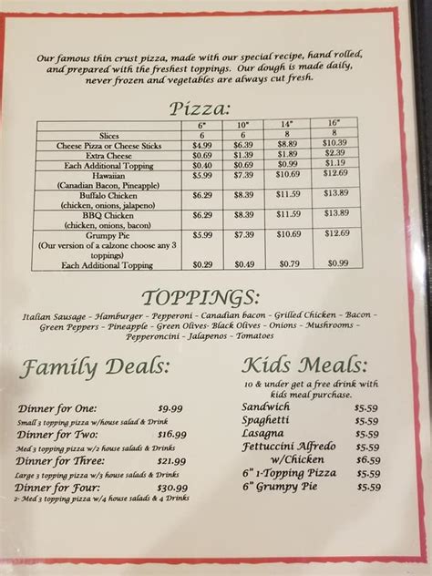 Menu At Grumpy S Pizza Pizzeria Arab