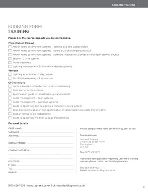 Fillable Online Training Booking Form Legrand Fax Email Print Pdffiller