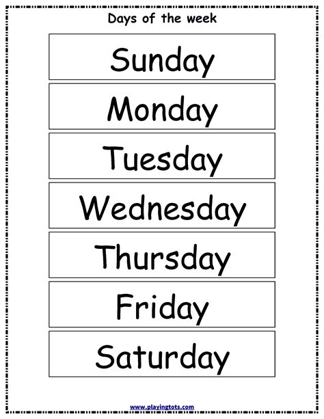 Days Of The Week Template For Kids