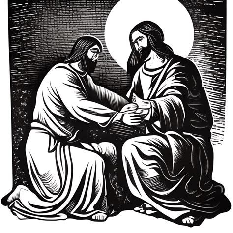 Jesus Breaking Bread Linocut Style Graphic · Creative Fabrica