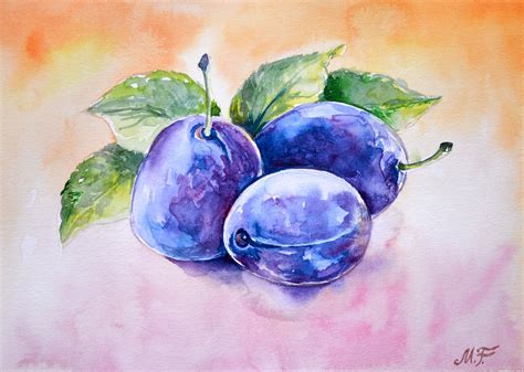 Plums Painting Originalart Plum Watercolour Artwork Fruits Etsy