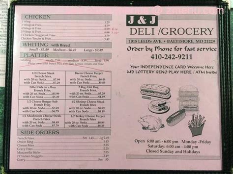 Online Menu Of J J Grocery Deli Restaurant Baltimore Maryland