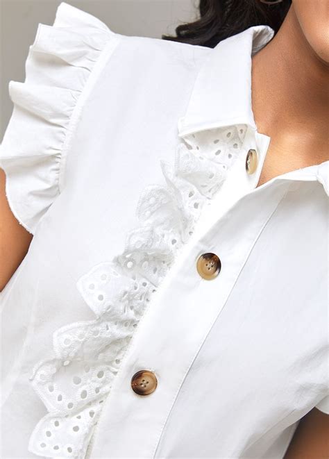 Rotita Decorative Button White Turndown Collar Blouse Usd 4198 In 2023 Trendy