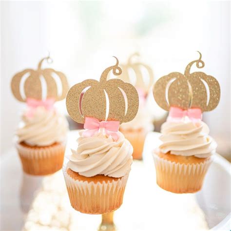 Pumpkin Cupcake Picks Little Pumpkin Baby Shower Decorations Gold