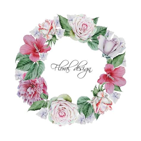 Premium Photo Wreath With Watercolor Flowers And Leaves Hand Drawn