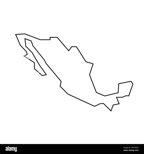 Mexico Country Thin Black Outline Silhouette Simplified Map Vector