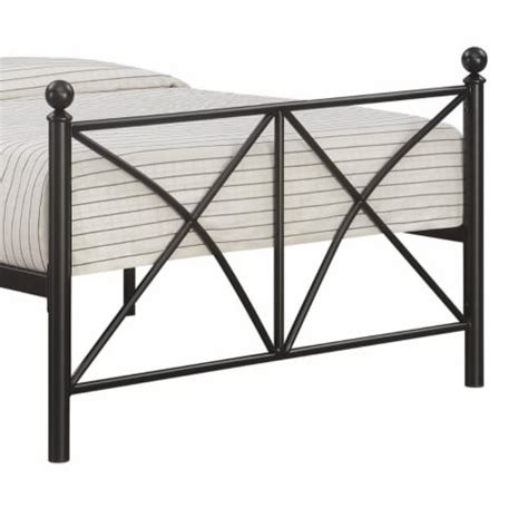 Adam 79 Inch Metal Twin Size Bed Frame Crossed Bars Matte Black 42