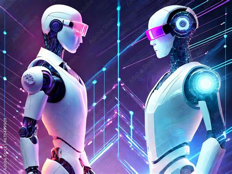 テクノロジーの概念で人工知能を搭載した人型ロボットと光の背景 Stock Illustration Adobe Stock