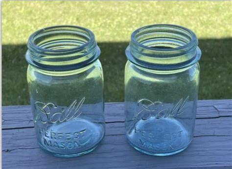 Vintage Ball Perfect Mason Blue Pint Jars 2 And 5 With Zinc Lids Mfg