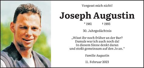 Traueranzeigen Von Joseph Augustin Saarbruecker Zeitung Trauer De