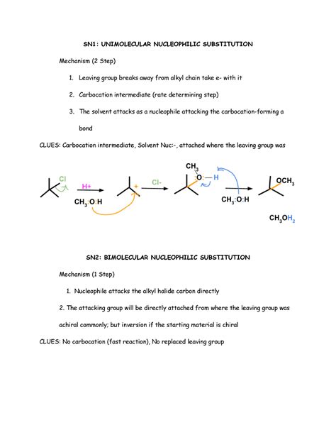 Organic Chem I SN1 SN2 And E1 SN1 UNIMOLECULAR NUCLEOPHILIC