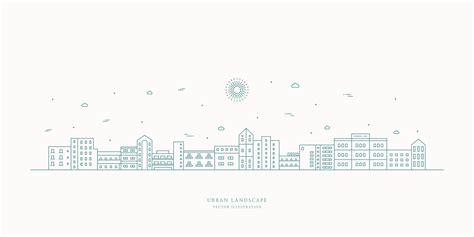 Cityscape line art illustration. Urban landscape in monochrome line art ...