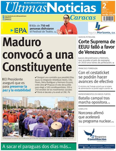 Ultimas Noticias Venezuela 2019 01 17 Portada De Últimas Noticias Venezuela Noticias De