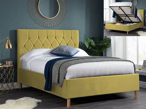 Birlea Loxley 5ft King Size Mustard Upholstered Fabric Ottoman Bed