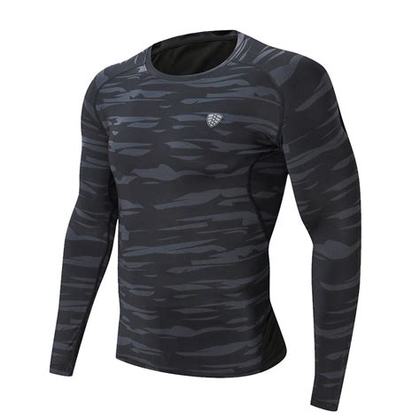 Pro Sport Shirt Men Camo Printed Long Sleeve Quick Drying Compression Mens Workout Shirts Gym