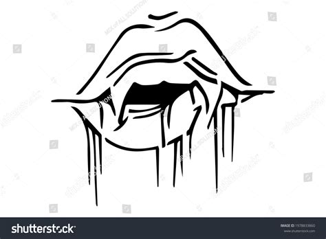 Lips Vampire Teeth Hand Drawn Sketch Stock Vector Royalty Free