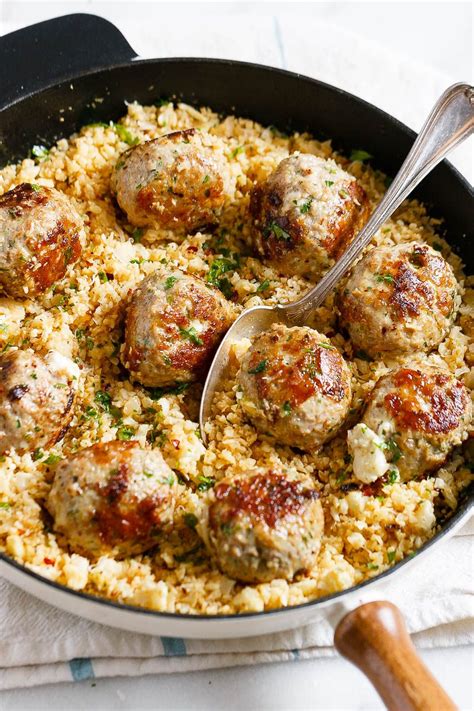 Cheesy Stuffed Turkey Meatballs With Cauliflower Rice — Eatwell101