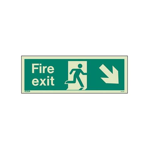 Fire Exit Sign Down To The Right Photoluminescent Fire Safety Signs