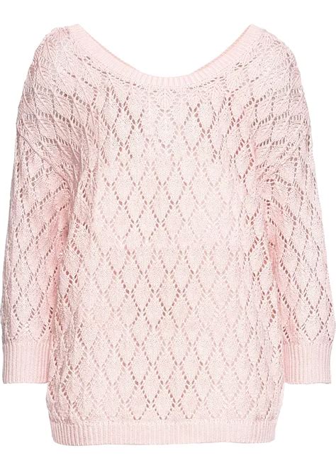 Lockerer Pullover Im Ajour Look Rosa Damen Bonprix