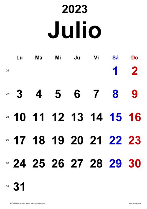 Calendario Julio Para Imprimir