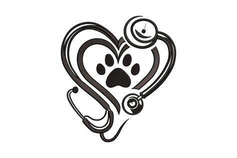 Veterinary Stethoscope Paw Heart Embroidery Design