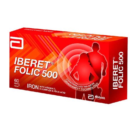 Abbott Iberet Folic 500 Iron With Vitamin Bc And Folic Acid Tablets Promote Iron Absorption 60s