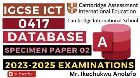 IGCSE ICT Specimen Paper 02 2023 2025 Database Ms Access YouTube